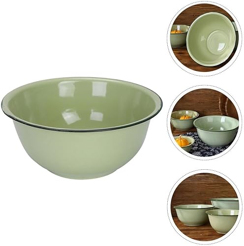 Miniatura 7 de Cuenco esmaltado vintage de 7 pulgadas, cuenco de mezcla de metal verde para cocina, comedor, ensalada y servir sopa, utensilios de cocina retro con