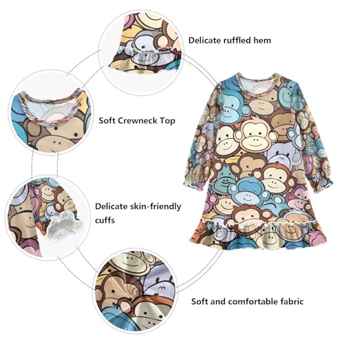 Nightgowns Sleepwear Lightweight Nightdress Soft Pajamas Dress Blue Brown Grey Monkey for 3-10 Years3