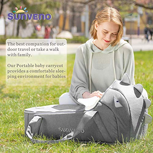 SUNVENO Baby Bed & Baby Lounger, Moses Basket Bassinet Bedside Sleeper Newborn Infant Travel Bed Carrycot for 0-12 Months (Gray) - Thumbnail 3