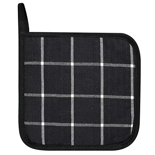 100-Cotton-Kitchen-Everyday-Basic-Pot-Holder-Heat-Resistant-Coaster-Potholder-for-Cooking-and-Baking-7-x-7-Inch-Set-of-3-Black-Plaid 100 Cotton Kitchen Everyday Basic Pot Holder Heat Resistant Coaster Potholder for Cooking and Baking 7 x 7 Inch Set of 3 Black Plaid