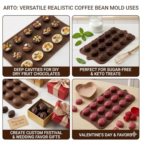 Image of ARTO Realistic Almond Shape Silicone Chocolate Mould, 15 Cavity | Deep Non-Stick Tray for DIY Dry Fruit Chocolates | Perfect for Sugar-Free, Keto & Festival Gifts (1 Piece)