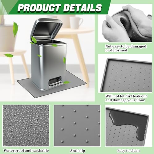 Image of Tinideya Waterproof Trash Can Mat with Raised Edge Non Slip Under Garbage Mat Trash Can Pads Protective Silicone Rubber Tray for Kitchen to Avoid Spills Floor Scratches(Gray,15.8 inch X 23.6 inch)