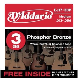 D’Addario Cordes pour guitare acoustique Bronze phosphoreux Medium, 3 Sets avec gratuit Enrouleur de Peg - Les Beatles, Paul McCartney, John Lennon, RIngo Starr, George Harrison