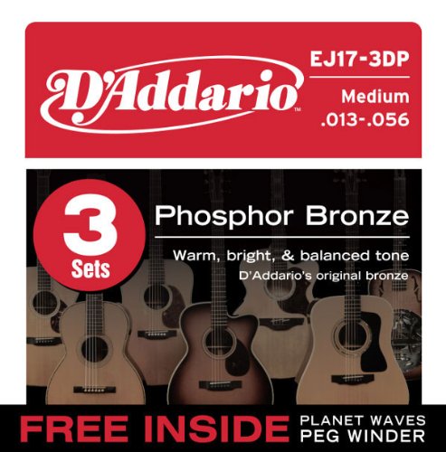 D’Addario Cordes pour guitare acoustique Bronze phosphoreux Medium, 3 Sets avec gratuit Enrouleur de Peg - Les Beatles, Paul McCartney, John Lennon, RIngo Starr, George Harrison D'Addario Cordes pour guitare acoustique Bronze phosphoreux Medium, 3 Sets avec gratuit Enrouleur de Peg