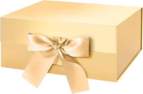 HAPPY POTATO Caja de regalo con cinta de 9 x 6.5 x 3.8 pulgadas, caja de regalo dorada con tapa y cinta, caja de propuesta de dama de honor, caja de