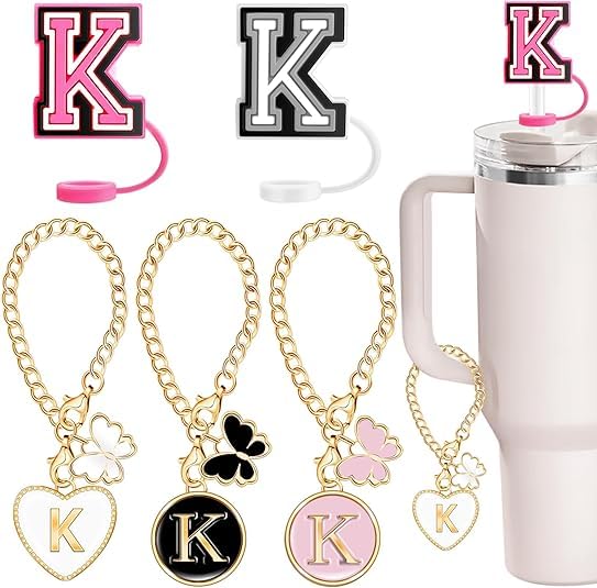 QX YUSAOUG Compatible with Stanley Cup Accessories, Straw Cover Cap for Stanley Cup 30&40 Oz,Letter Charms for Stanley Cups, Straw Toppers for Stanley Tumbler (Letter-K)