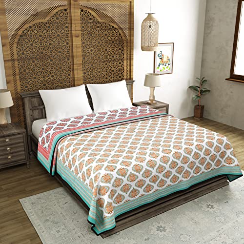 Image of BLOCKS OF INDIA 100% Cotton Dohar King Size Reversible Hand Block Printed Malmal Summer Dohar /Blanket (Color 1)