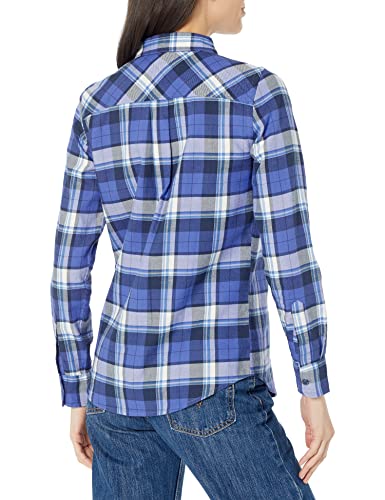 Image of Amazon Essentials Women's Regular-Fit Long-Sleeve Lightweight Plaid Flannel Shirt with Brushed Finish, Shirttail Hem