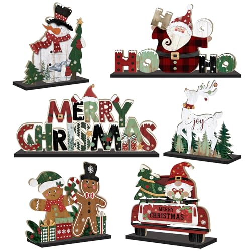 Amyhill 6 Pcs Christmas Table Decorations Wooden Christmas Table Centerpieces