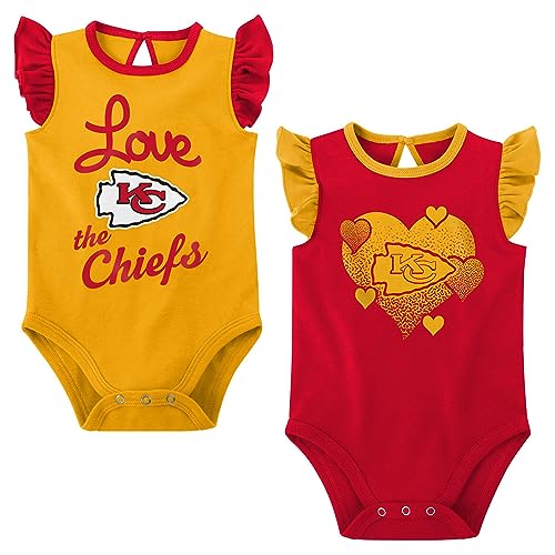 Image of Outerstuff Girls Newborn & Infant Red/Gold Kansas City Chiefs Spread The Love 2-Pack Bodysuit Set