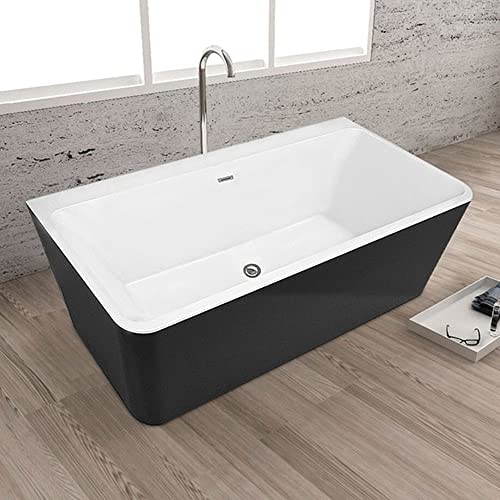 67" Black Freestanding Bathtub, Contemporary Stand Alone Soaking Tub With Chromed Drain And Classic Overflow, Seamless Acrylic Spa Flat Buttom Tub, Cupc Certified (Yg872B) #TOP24