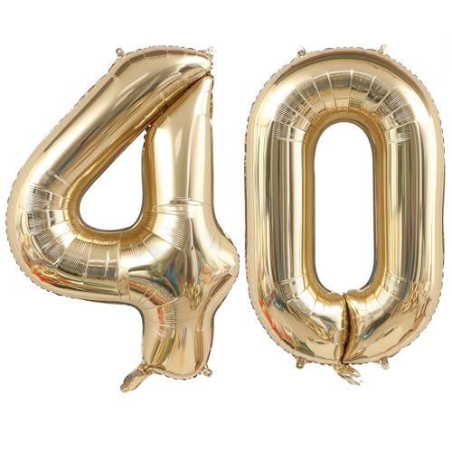 Image of Champagne Gold 40 Balloon Number,40 Inch Light Gold 40 Balloons Big Foil Mylar Helium Number 40 Balloon for Birthday Party Anniversary Decorations