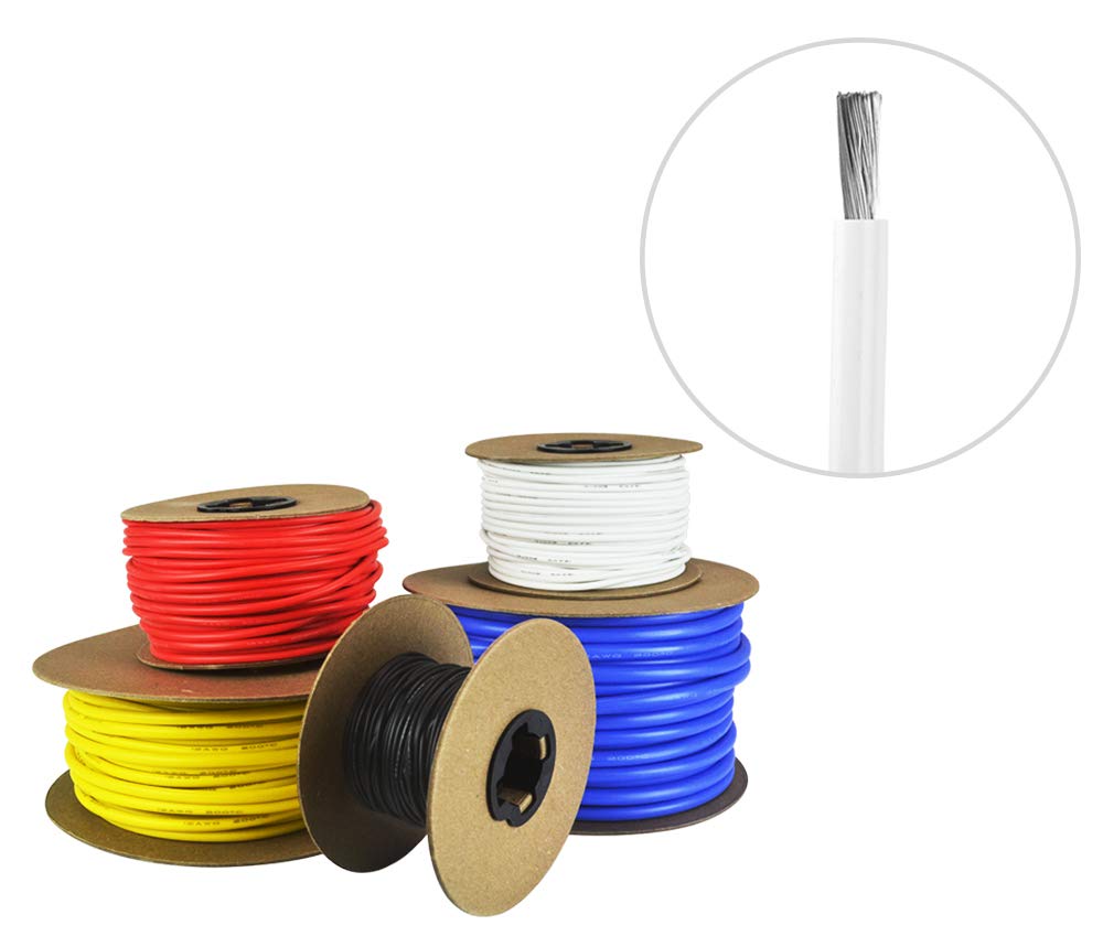 8 AWG Gauge Silicone Wire - Fine Strand Tinned Copper - 50 Feet White