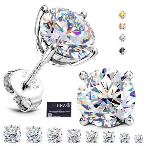 Moissanite Stud Earrings : 18K White Gold Plated Solid 925