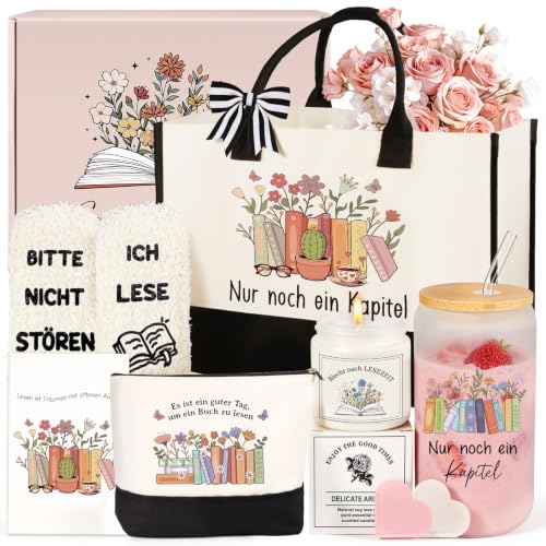 Giftota Leseset Geschenk für Buchliebhaber Lese Geschenkset für Frauen & Leseratten mit Becher und lustigen Socken Bitte nicht stören ich lese Geschenk für Mutter Lehrerin & Freund