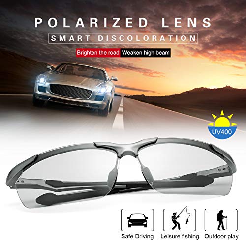 Spring Hinge Photochromic Polarized Sunglasses for Men and Women Al-Mg Metal Frame Sports Driving Glasses UV400 Protection Eyeglasses Anti Glare Eye Fatigue Golf Fishing Cycling Ultra-light Eyewear - Image 4