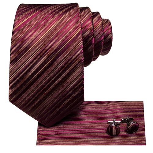 Image of Hi-Tie Silk Ties for Men Plaid Paisley Striped Necktie Pocket Square Cufflinks Set Formal Business