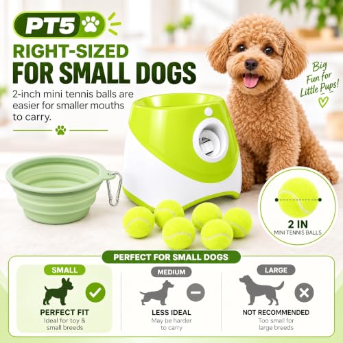 PT5 Automatic Dog Ball Launcher for Small Dogs, 6 × 2-Inch Mini Tennis Balls, Rechargeable Fetch Machine with 3 Launch Distances - Image 4