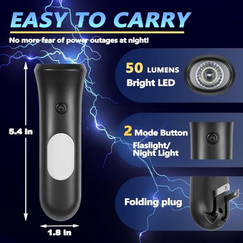 Image of ROSSEX 4 in 1 Emergency Power Failure Lights for Home, 9 Pcs Rechargeable LED Flashlight, Automatic Turn-On Power Outage Light Plug in Wall for Snow Storm Weatheready, Black