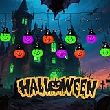 Taoushuleng 6FT 25LED Halloween Hooded Pumpkin String Lights, Icicle Light Strand with 10 Witch Hat Pumpkin Lights, 8 Lighting Modes, Battery Operated, Indoor Outdoor Holiday Decoration