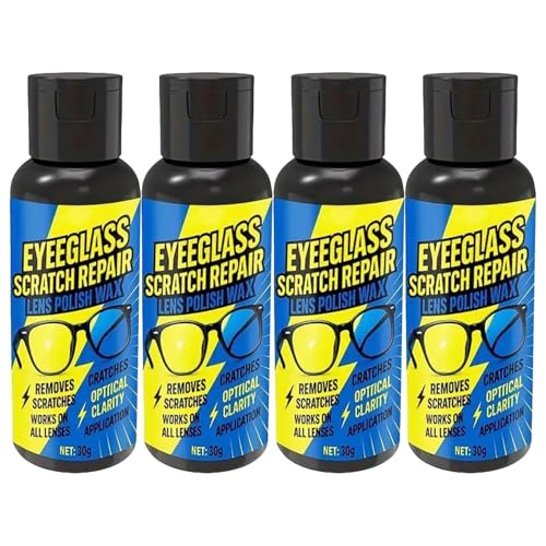 Nettoyant Anti-Rayures pour Lunettes et Écrans, Polisseur Réparateur Doux, Kit de Soin Complet avec Éponge, pour Verres, Téléphone, Montre, Pare-brise, 30 g (paquet de 4)