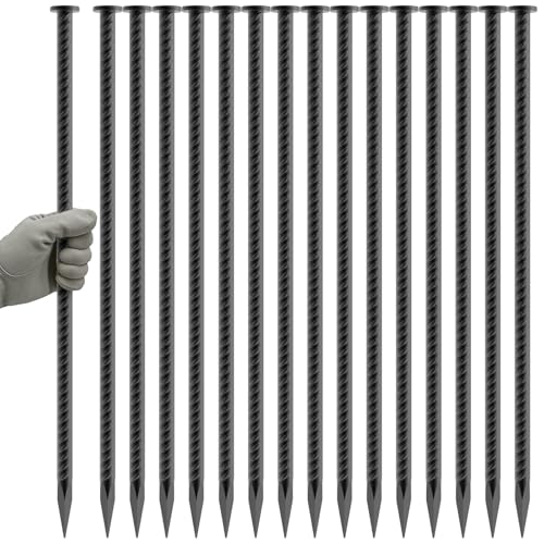 Rebar Spikes 16 Inch 8 Pack 1/2 Inch Diameter Heavy Duty Rebar Ground Stakes Galvanized Anchoring Spikes for Speed Bump Landscape Parking Curb Handicap Ramp and Tent