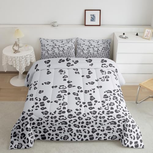 Image of Leopard Print Comforter Africa Cheetah Print Comforter Set Pearl Leopard Fur Bedding Set for Boys Girls Kids Teens Bedroom Decor Grey Animal Skin Duvet Set Twin Size With 1 Pillow Case Quilt Set