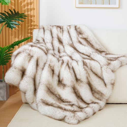 Touchat Luxury 1000GSM Faux Fur Throw Blanket, Super Thick Warm Cozy Heavy Blankets for Couch Bed Sofa, Plush Fuzzy Elegant Winter Reversible Mink Blanket for Living Room Bedroom 50x60,Taupe