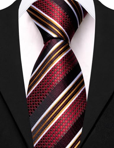 Image of Barry.Wang Silk Men Ties Formal Stripes Necktie and Tie Clip for Wedding Party Business Fashion Classic