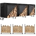 Danrelax 4FT Firewood Rack Set of 3, 12FT Outdoor Firewood Storage Rack with Cover 600D, Log Holder for Firewood, Wood Stacking Rack Indoor/Outdoor Wood Stand Holder