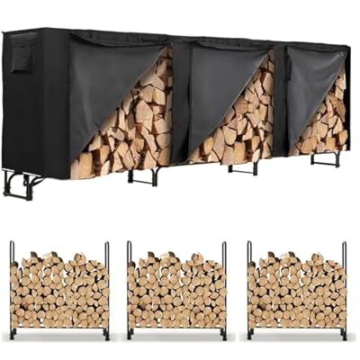 Danrelax 4FT Firewood Rack Set of 3, 12FT Outdoor Firewood Storage Rack with Cover 600D, Log Holder for Firewood, Wood Stacking Rack Indoor/Outdoor Wood Stand Holder