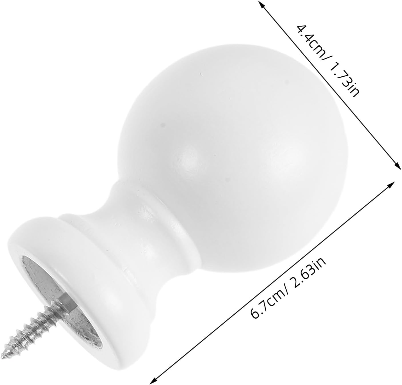 2Pcs Drapery Pole End Cap: Round Wood Ball Curtain Rod Finial - Screw on Finials for 23mm Drapery Poles - Curtain Rod Ends Ball Head, White