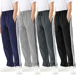 Rolimaka 4 piezas de pantalones deportivos para niños, con forro polar suave, parte inferior abierta, pantalones deportivos básicos con bolsillos, pantalones térmicos para niños