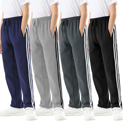 Rolimaka 4 Pcs Boys Sweatpants Soft Fleece Lined Open Bottom Youth Basic Athletic Joggers with Pockets Thermal Pants for Boys