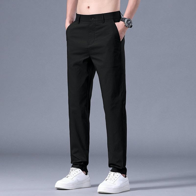Men's Summer Thin Ice Silk Cotton Slim Straight Versatile Casual Pants3