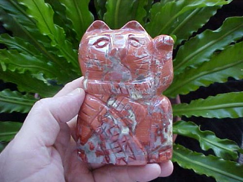 Amazon.com: E4401 Gemqz Poppy Jasper Carved Lucky Cat X