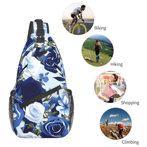 Mochila Bandolera con Estampado Floral Azul para Deportes miniatura 6