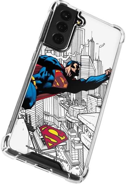 Skinit Clear Phone Case Compatible with Galaxy S22 - Officially Licensed DC Comics Superman Flying Over City Pose Design