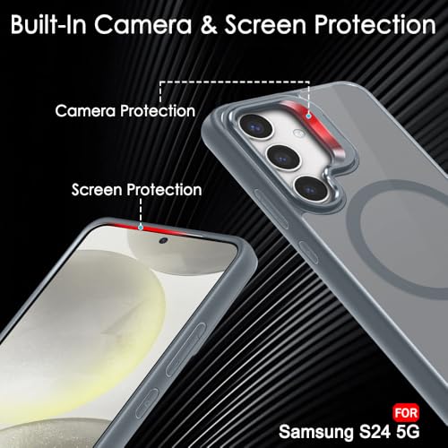 Image of TheGiftKart Hybrid Matte Frosted Back Cover Case for Samsung Galaxy S24 5G Compatible with MagSafe | Built-in Stand | Shockproof Hard Back Case Cover for Samsung S24 5G (PC & TPU, Translucent Grey)