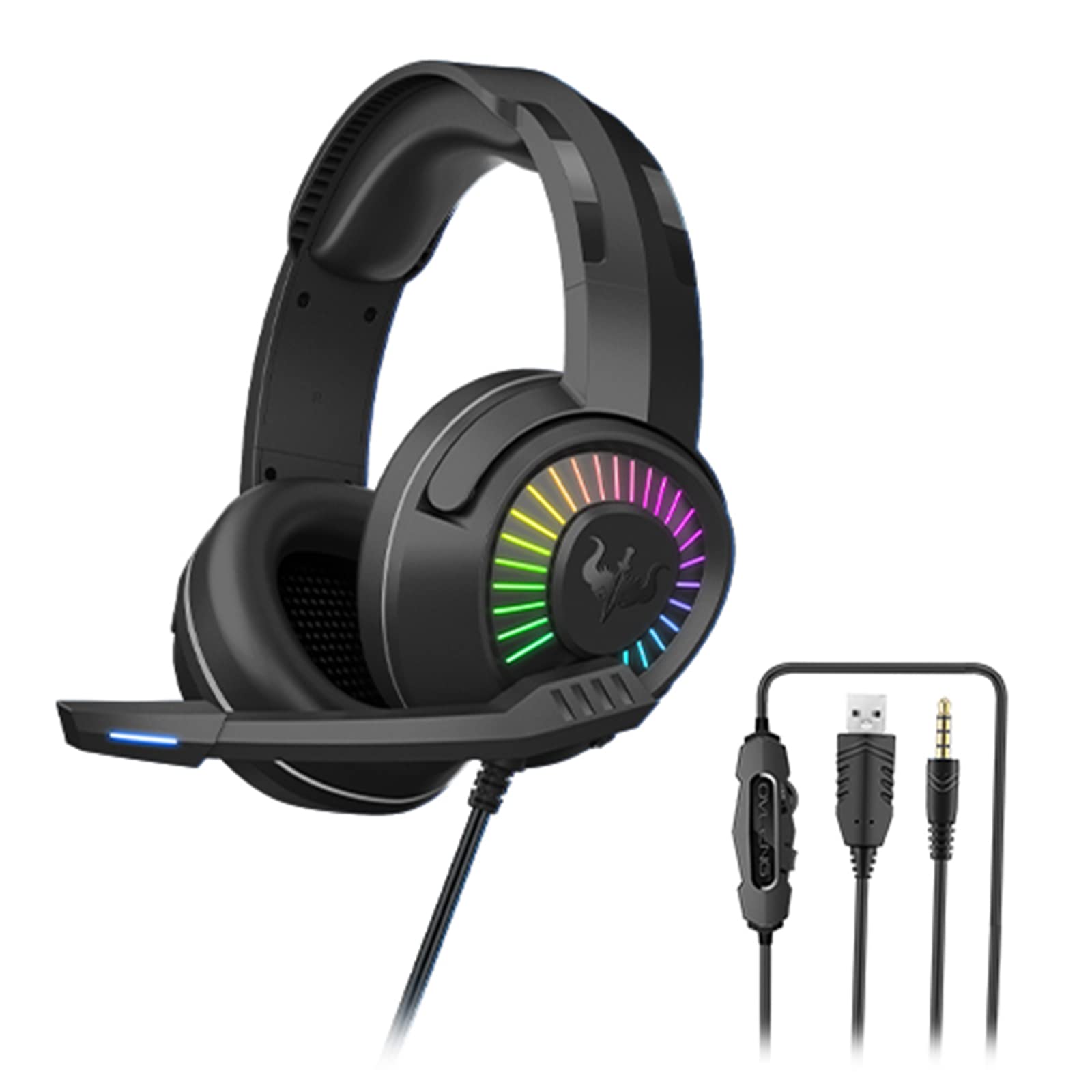 Pepisky GT67 Wired Headset Head-Mounted Earphone 3.5MM USB Interface LED RGB Light Computer Gaming Stereo Road Gaming Wired Headphone With 95° Pointing Microphone