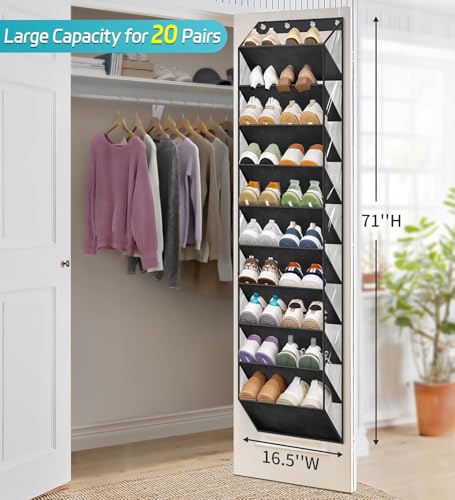 MISSLO 10 Tier Over Door Shoe Storage Organiser Hanging Shoe Rack Clear Deep Pockets Large Shoe Holder Back of Door - Image 2