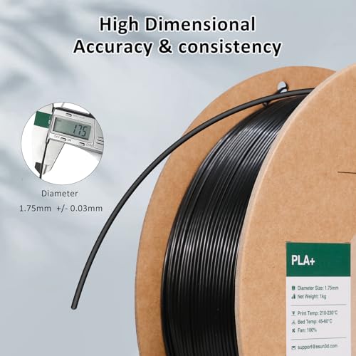 Image of eSUN PLA+ Filament 1.75mm Black 1KG, 3D Printer Filament Dimensional Accuracy + /- 0.03mm, 1kg Cardboard Spool(2.2lbs) 3D Printing Filament, Fits for Most FDM 3D Printers