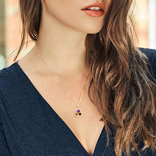 Gem Stone King 18K Yellow Gold Plated Silver Yellow Gold Plated Customized and Personalized 3 Heart Shape Gemstone Birthstone Flower Mothers Family Blossom Couple Pendant Necklace for Women4