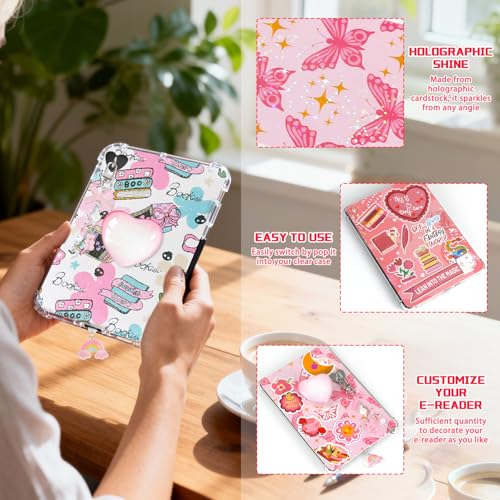 image for MUOUAKATE Cute E-reader Accessories Set, 12Pcs Insert for Clear Case, 