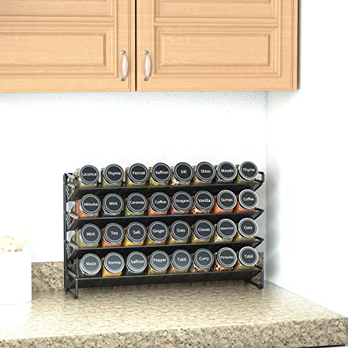 Image of SpaceAid Spice Rack Organizer with 32 Spice Jars, 386 Spice Labels, Chalk Marker and Funnel Set for Cabinet, Countertop, Pantry, Cupboard or Door & Wall Mount - 32 Jars, 15.3 inch W x 10.8 inch H, Black