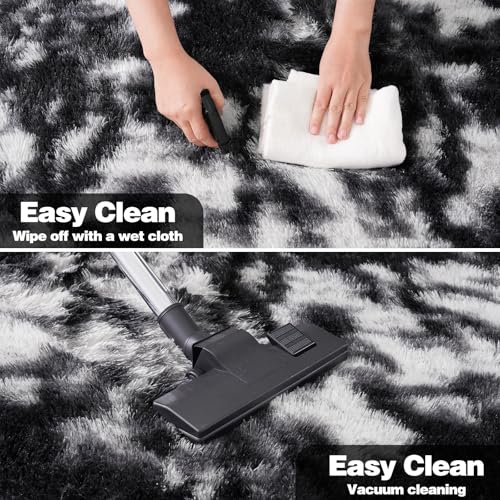 KING DARE Black and White Runner Rug 2x6, Bedroom Shag Runner Rug Bedside Non-Slip Soft Fluffy Carpet for Dorm Hallways Entryway Kids Room, Modern Home Decor Aesthetic