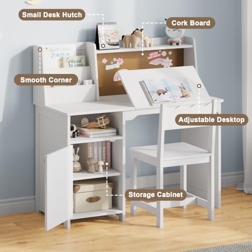 Image of Treocho Kids Study Desk and Chair Set with Tiltable Desktop for 5-12