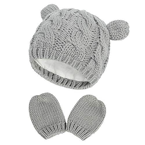 iFCOW Gorro de algodón para bebé con manoplas y manoplas para invierno, de punto de otoño, cálido gorro y manoplas para bebés de 0 a 18 m