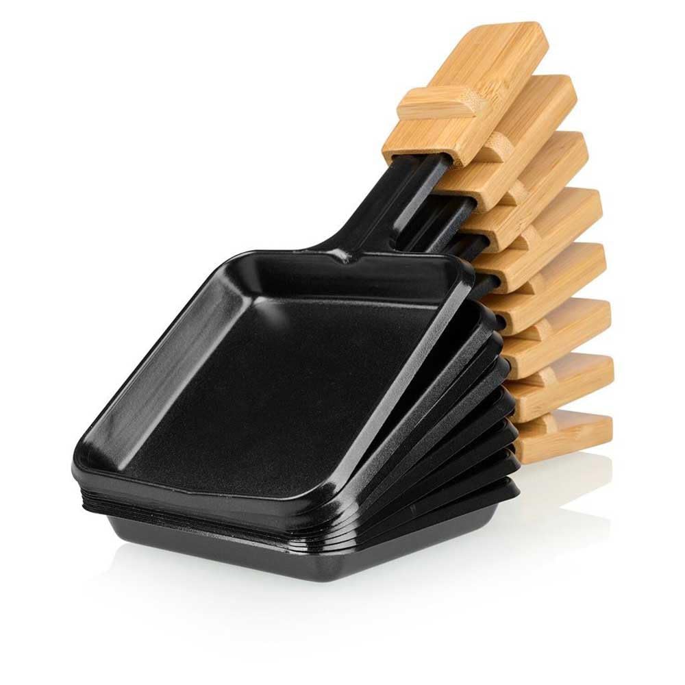 Princess 162918 Raclette Pure 8, 8 Osób, Odwracalne Płyty Do Grillowania, Powierzchnia 2 X 21 X 23 Cm, Regulowany Termostat, Naturalna Obudowa Bambusowa, 8 Patelni, 1300 W