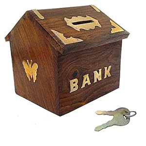 Wooden Money Bank/Piggy Bank/Wooden HUT Money Bank/Money Storage Box/Coin Box/Coin Collector Box/Antique Money Bank/Good for Saving/Saving Box/Made by SHEESHAM Wood/(12 * 12 * 11 cm)